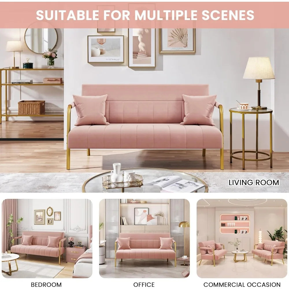 56.5" Luxurious Velvet Fabric Living Room sofa w/Gold-Tone Metal Arms and Legs for Livings Rooms, Home Office, Living Room Sofa