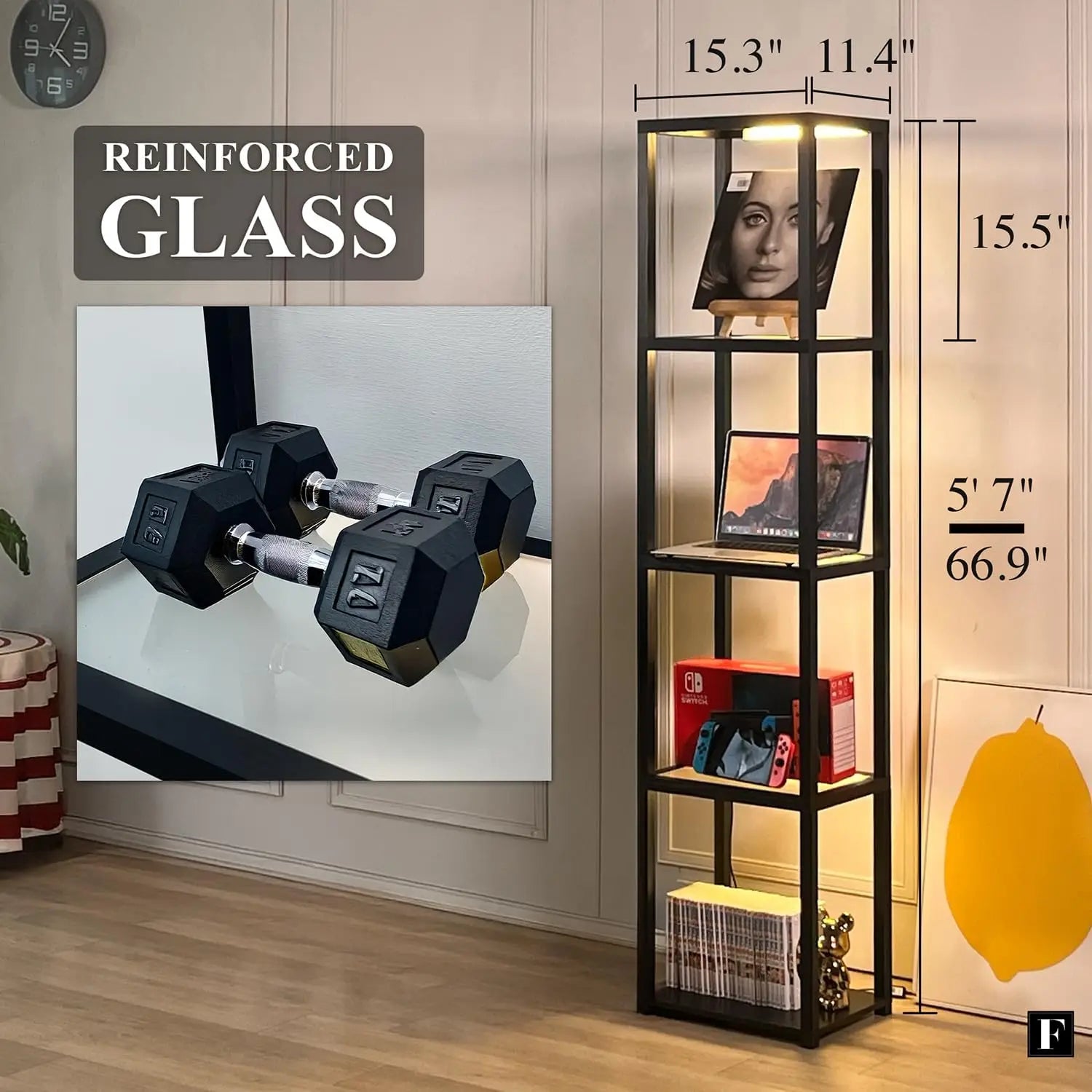 LED Glass Display Cabinet – Dimmable Lighted Furniture For Bedroom, Living Room, Or Office – Glass Curio Cabinet Shelf Lamp,cust