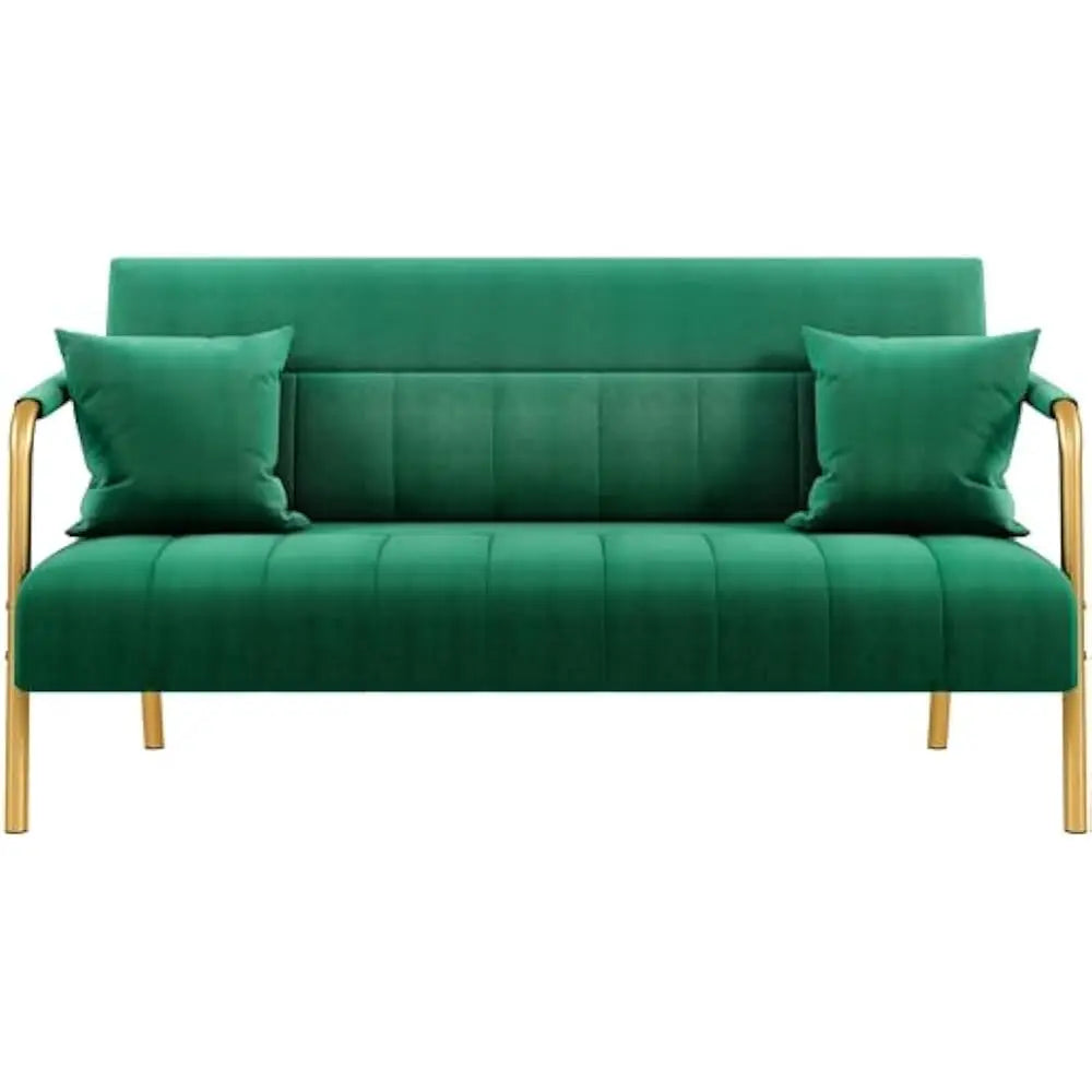 56.5" Luxurious Velvet Fabric Living Room sofa w/Gold-Tone Metal Arms and Legs for Livings Rooms, Home Office, Living Room Sofa