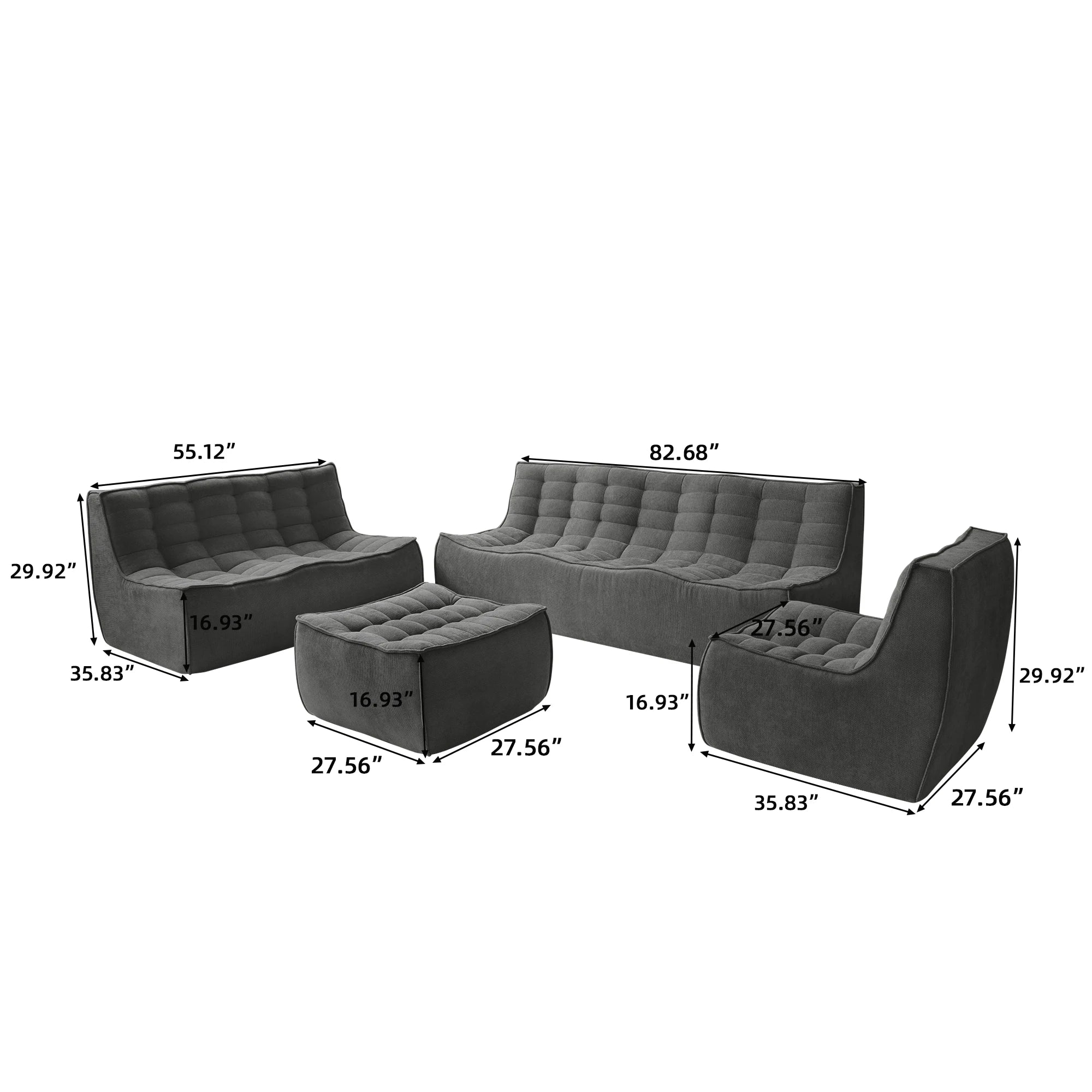 ATUNUS US in Stock Vacuum Compressed Sofa Floor Black Home 1 2 3 Seater Chenille Linen Blended Fabric Waffle Sofa Couch Set