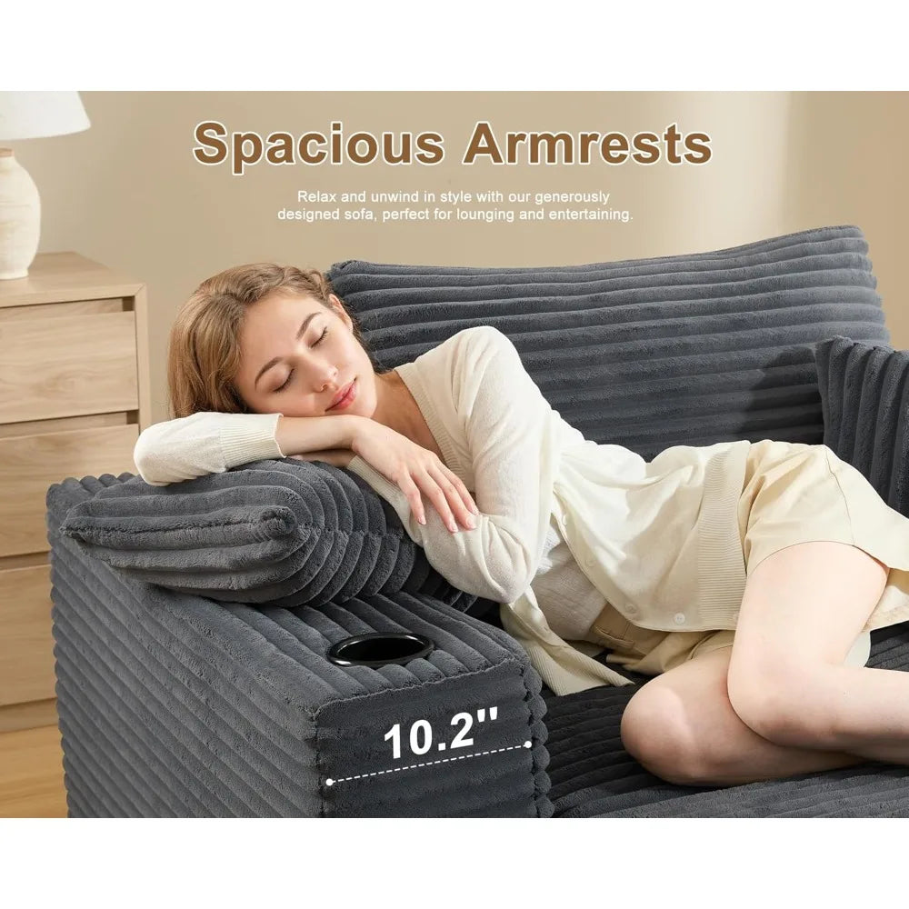 62" Oversized Chaise Lounge Chair Indoor, Corduroy Boneless Chaise Lounge Couch Sleeper Chair, Convertible Oversized Reading Cha