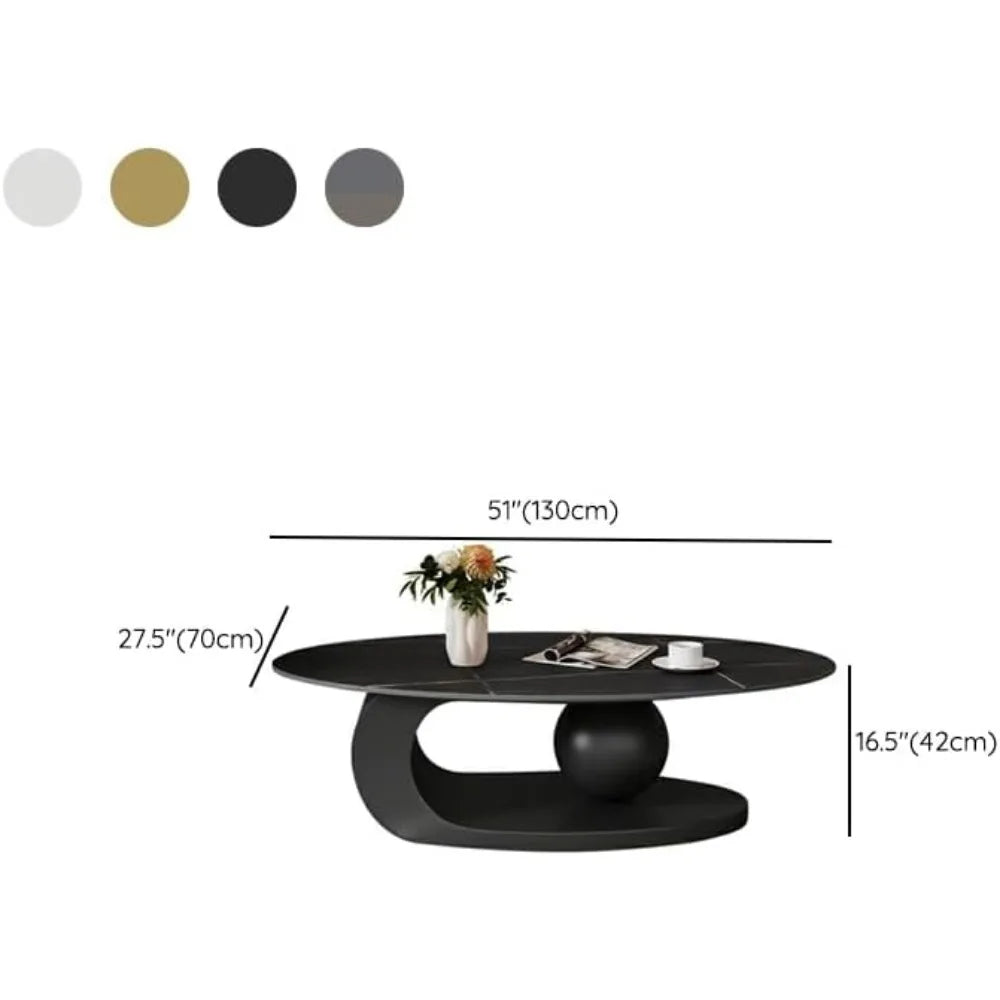 Modern Stone Coffee Table with Abstract Metal Base Living Room Table Center Table for Home Furniture - White 39" L x 20"