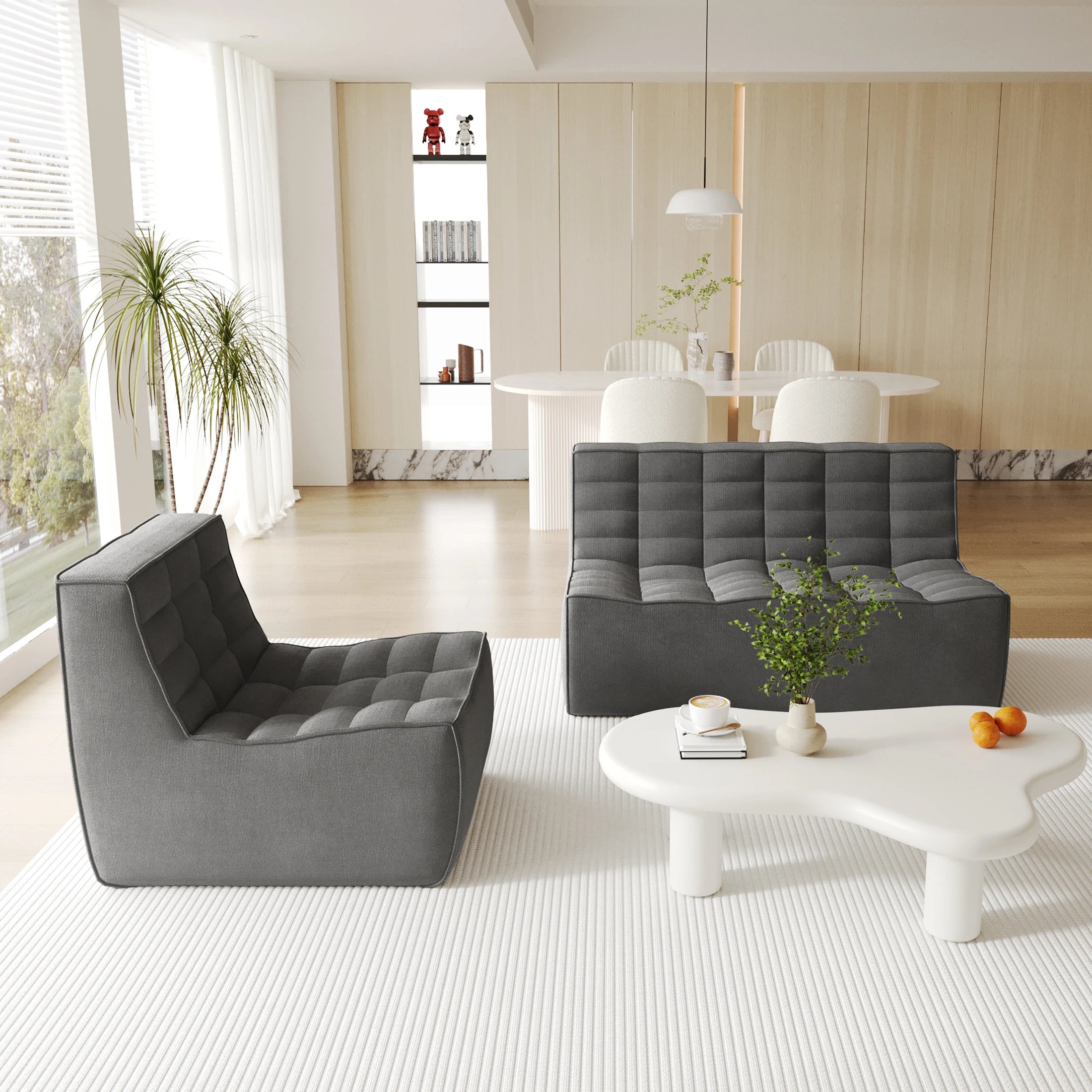 ATUNUS US in Stock Vacuum Compressed Sofa Floor Black Home 1 2 3 Seater Chenille Linen Blended Fabric Waffle Sofa Couch Set