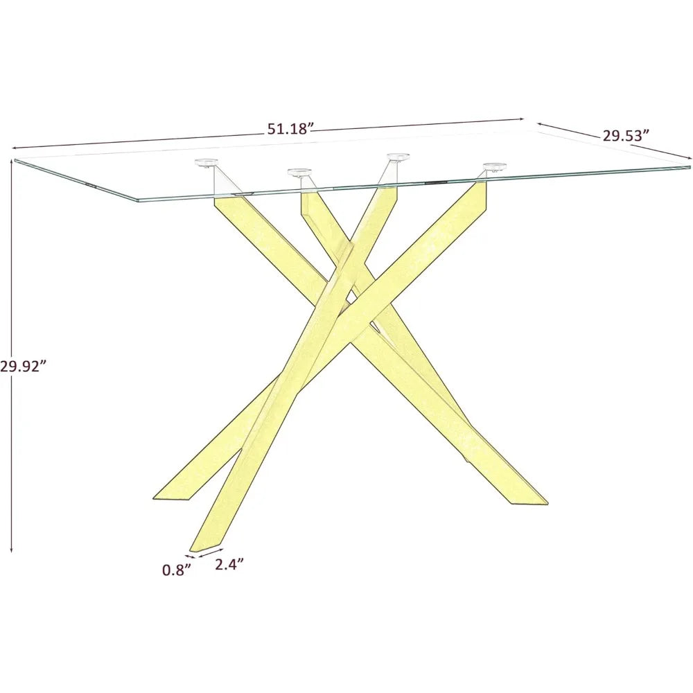 51.18" Rectangular Glass Dining Table, Tempered Glass Kitchen Tabe with Metal Legs, Stylish and Sturdy Dinner Table for Home and
