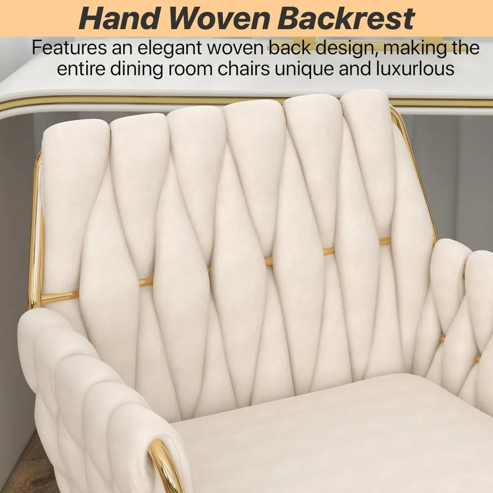 Elegant Home Office Chair: Adjustable Vanity Seat with Golden Stand and Woven Backrest for Bedroom, Study, or Vanity Area