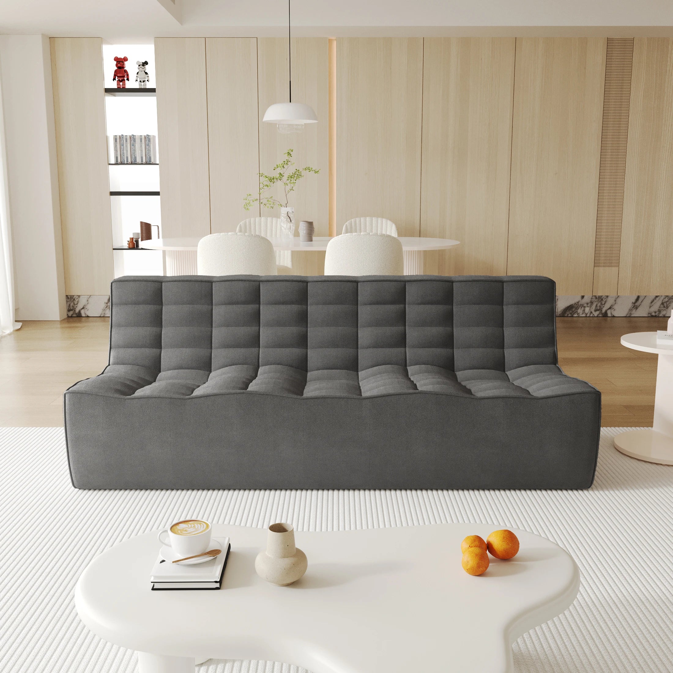 ATUNUS US in Stock Vacuum Compressed Sofa Floor Black Home 1 2 3 Seater Chenille Linen Blended Fabric Waffle Sofa Couch Set