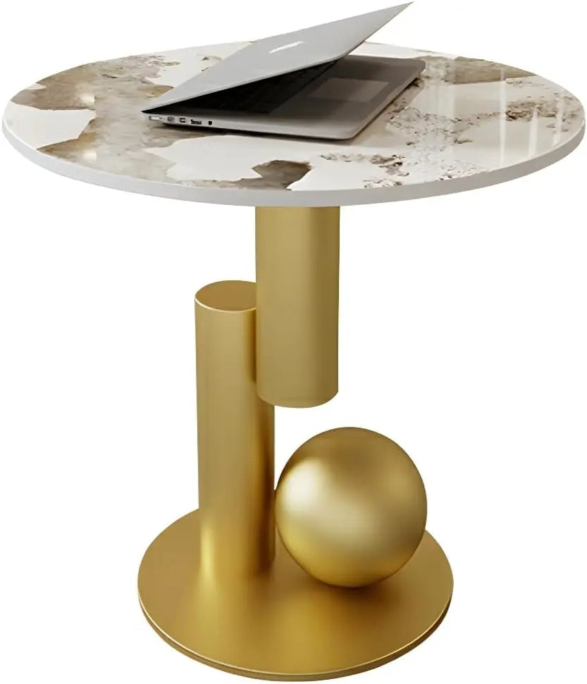 Modern Stone Coffee Table with Abstract Metal Base Living Room Table Center Table for Home Furniture - White 39" L x 20"