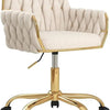Elegant Home Office Chair: Adjustable Vanity Seat with Golden Stand and Woven Backrest for Bedroom, Study, or Vanity Area
