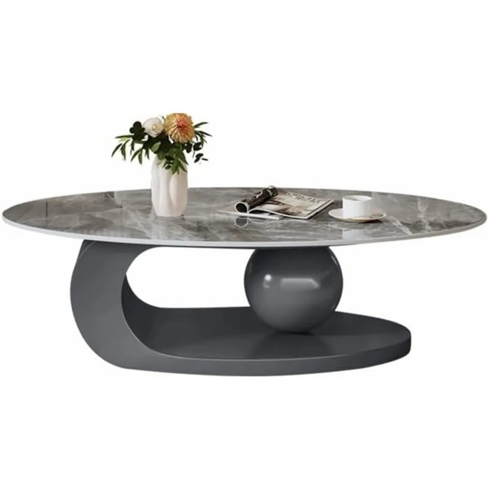 Modern Stone Coffee Table with Abstract Metal Base Living Room Table Center Table for Home Furniture - White 39" L x 20"