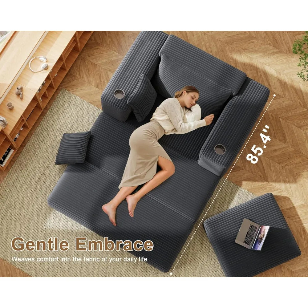 62" Oversized Chaise Lounge Chair Indoor, Corduroy Boneless Chaise Lounge Couch Sleeper Chair, Convertible Oversized Reading Cha