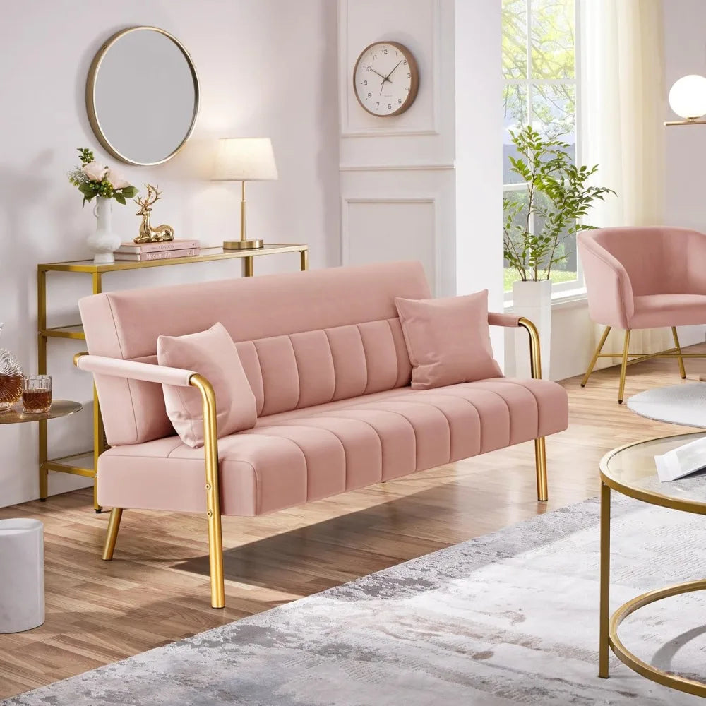 56.5" Luxurious Velvet Fabric Living Room sofa w/Gold-Tone Metal Arms and Legs for Livings Rooms, Home Office, Living Room Sofa